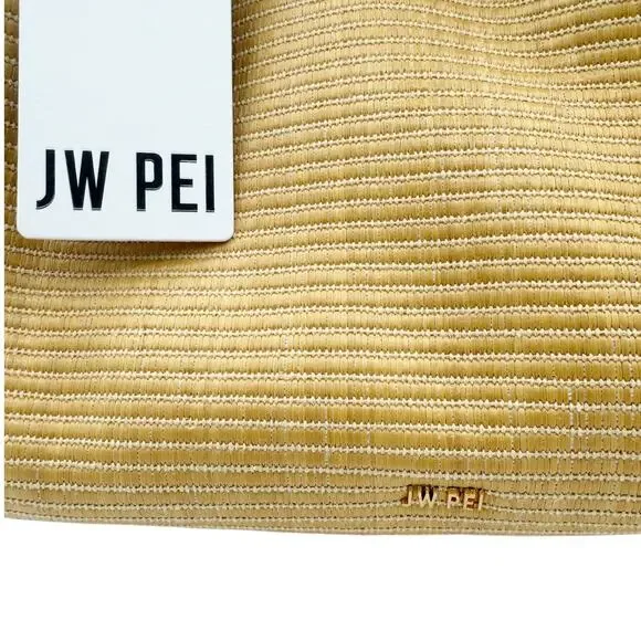 JW Pei Hana Medium Tote Bag in Tan Raffia Straw Black Trim Shoulder Bag Purse - Picture 4 of 15